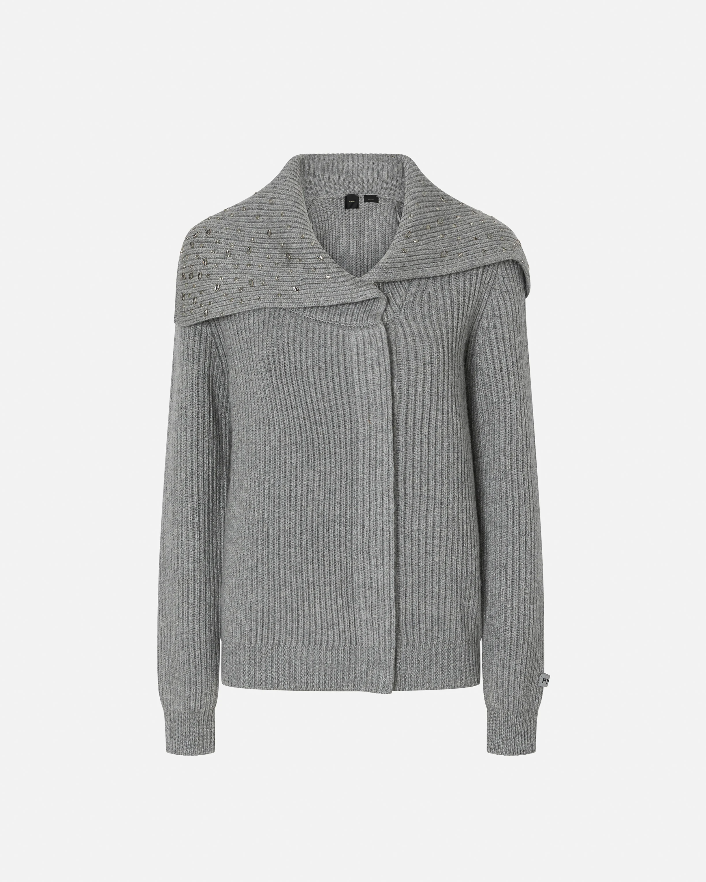 Cashmere-blend turtleneck cardigan with crystals | Argent