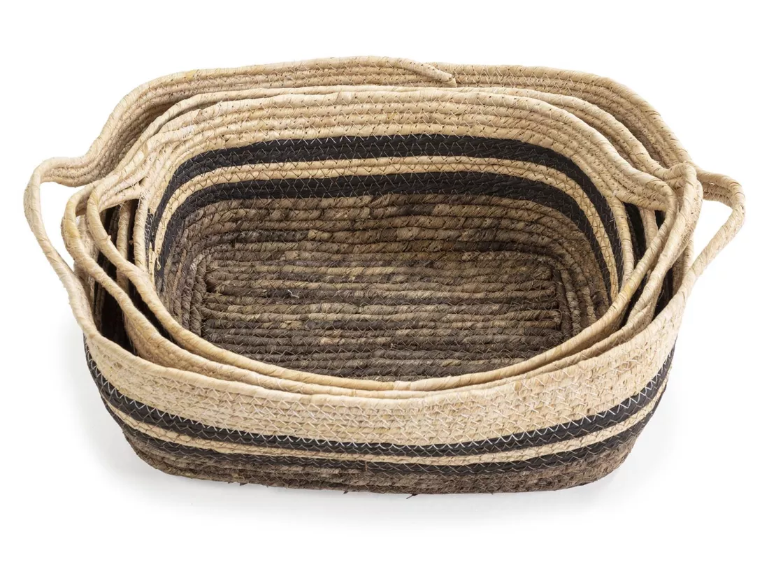Set de 3 paniers Luar fibre naturelle et papier, marron/beige