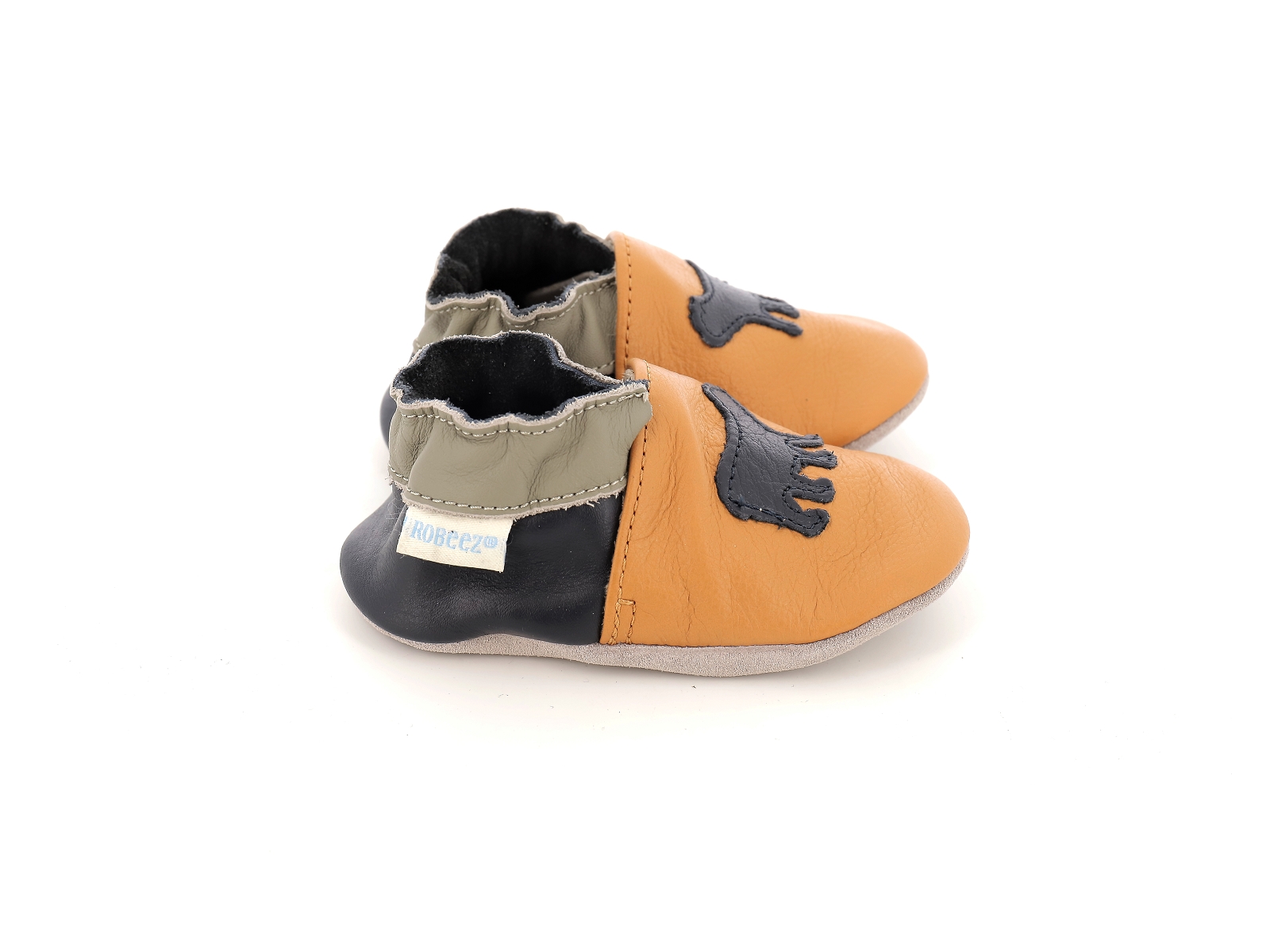 Robeez-ONLY BEAR Cuir Marron Bleu