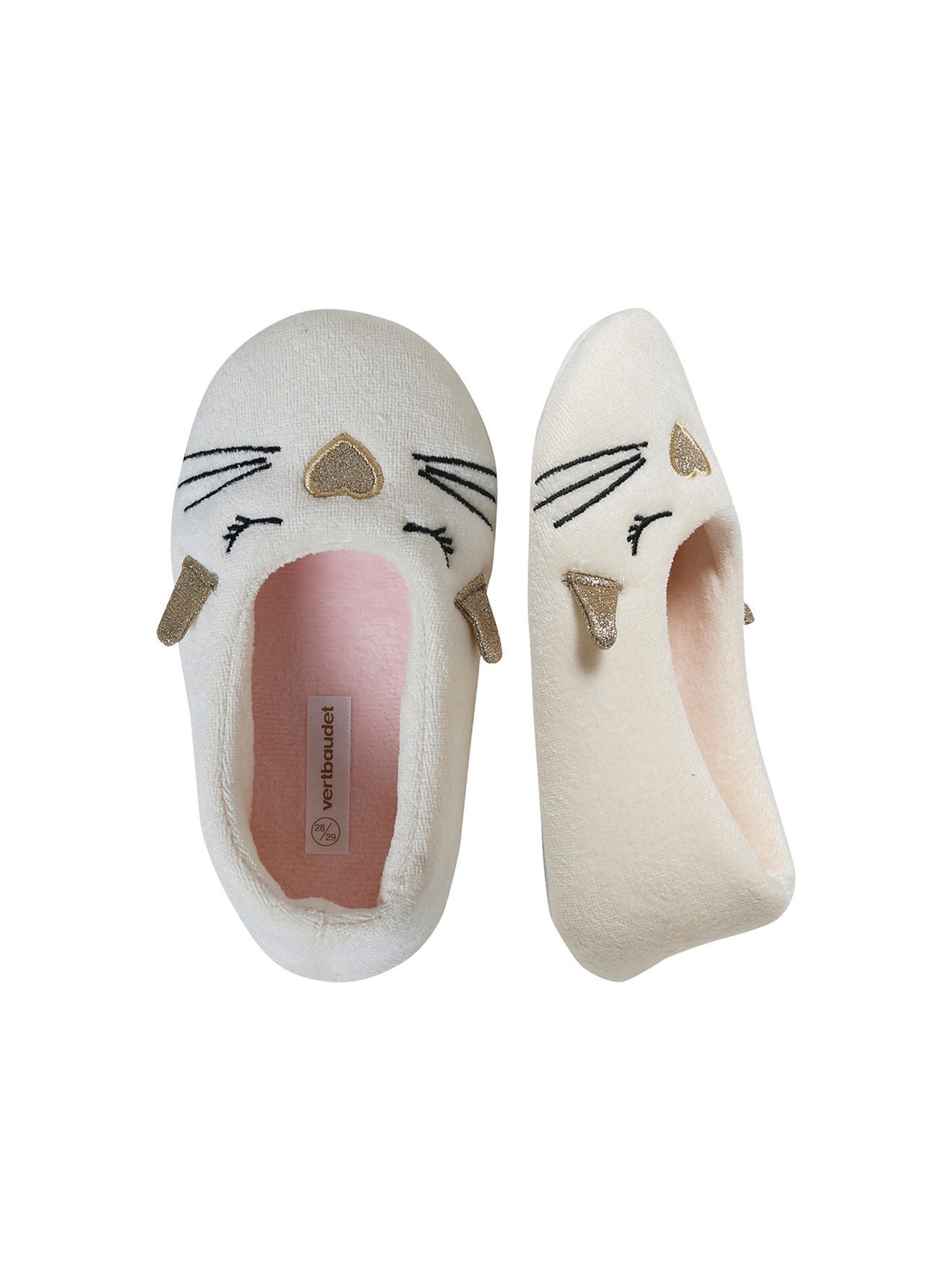 Vertbaudet Kinder Stoffhausschuhe, Ballerina-Form wollweiß