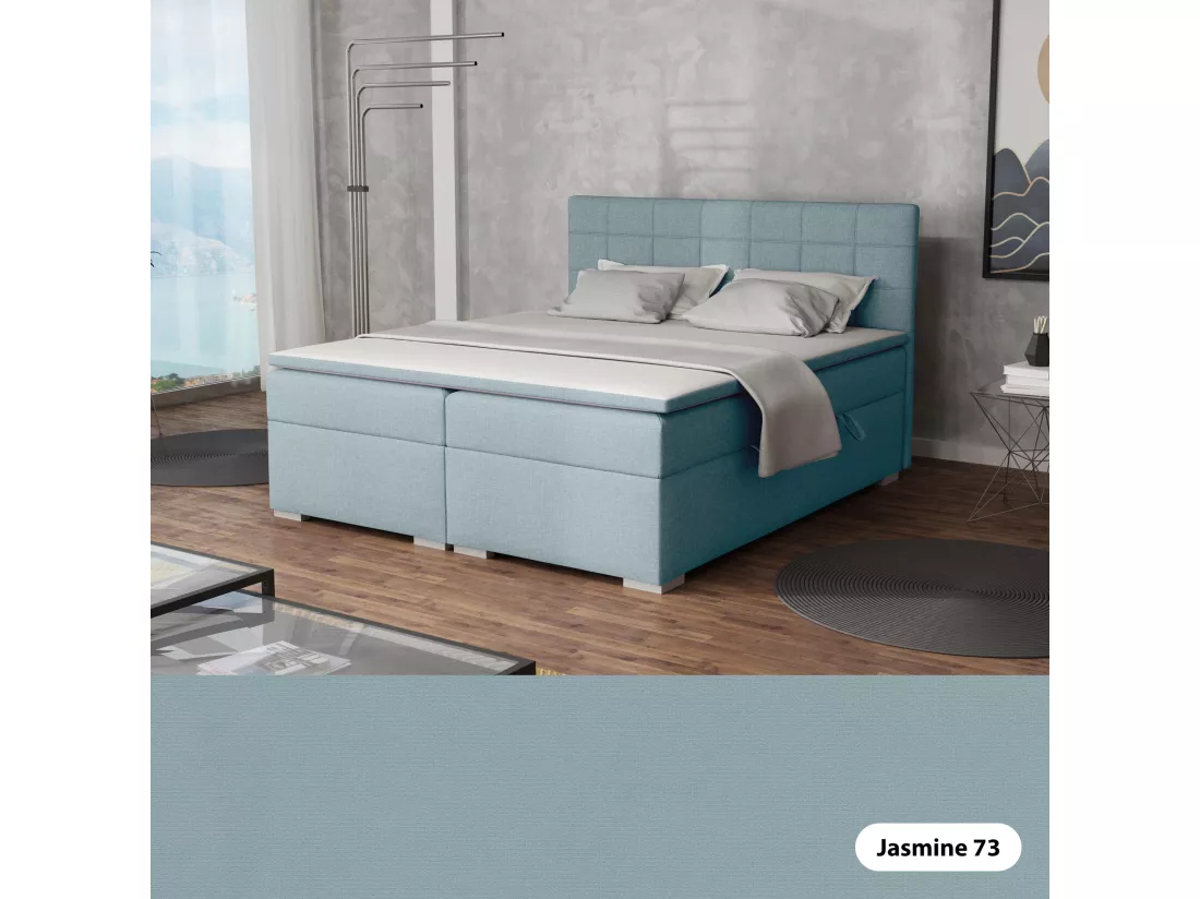 LIT BOXSPRING avec rangements pour la literie Torland, 200x200 cm, Jasmine 73 (Bleu clair)