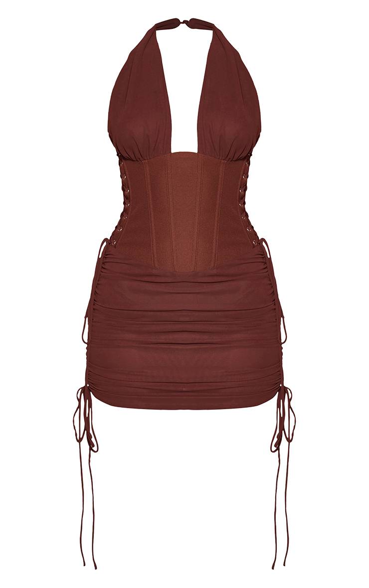 Chocolat Robe Mini Corset En Mousseline Avec Laçage