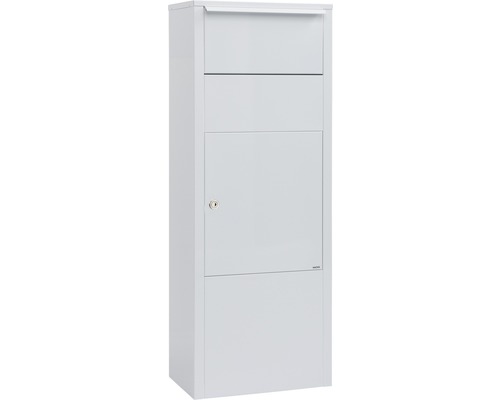 MEFA pakketbrievenbus, gegalvaniseerd staal, BxHxD 385/1043/230 mm, Hazelnoot 477, verkeerswit RAL 9016, toegang aan de voorzijde