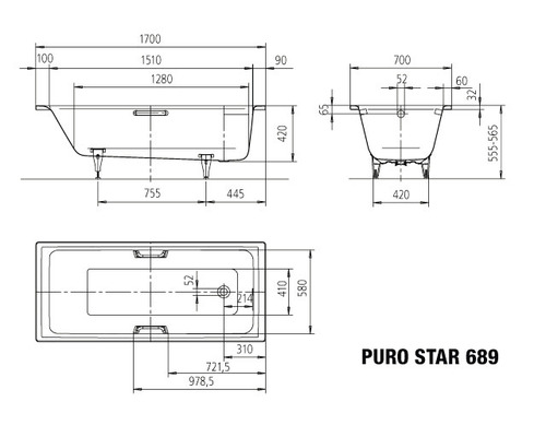 Badkuip KALDEWEI PURO STAR 689 70 x 170 cm alpinewit glanzend 258900010001