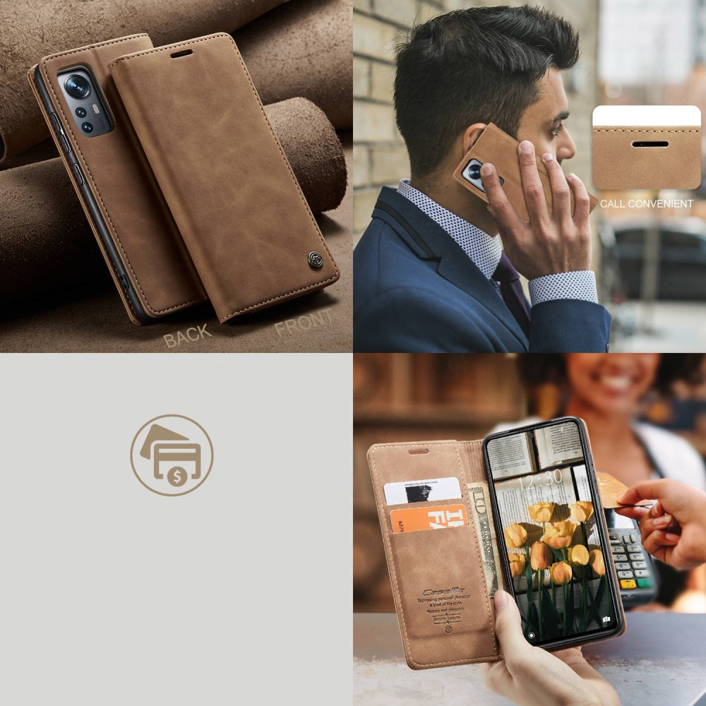 Xiaomi 12 Leder Tasche Flip Wallet Etui mit Kartenfächern - Braun