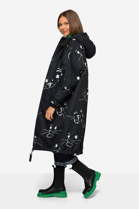 Funktions-Jacke, oversized, maritimer Allover-Print, Teddyfutter, 2-Wege-Zipper