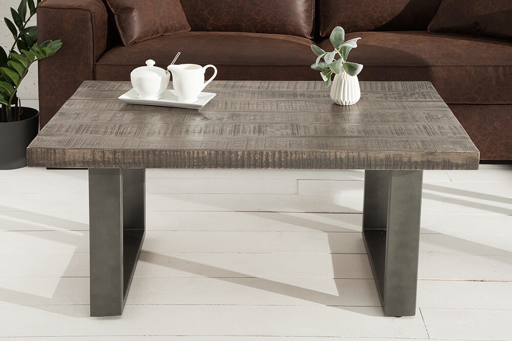 riess-ambiente Couchtisch IRON CRAFT - 100cm Mangoholz grau Industrial Design massiv Eisen Kufengestell