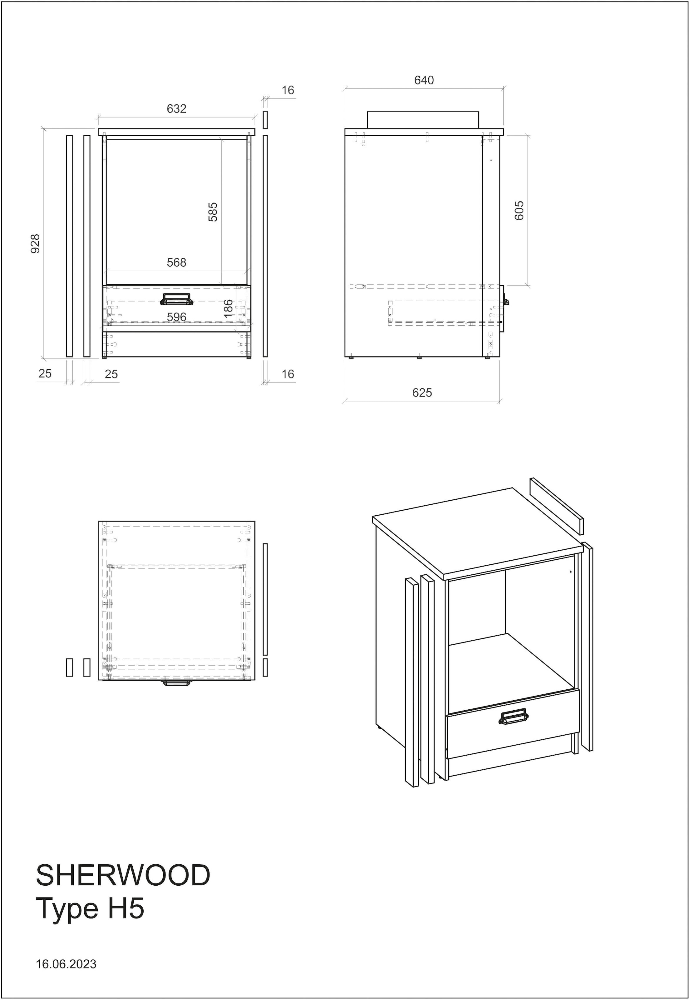 Home affaire Herdumbauschrank »Sherwood« mit Apothekergriffen aus Metall, Breite der Arbeitsplatte 63 cm