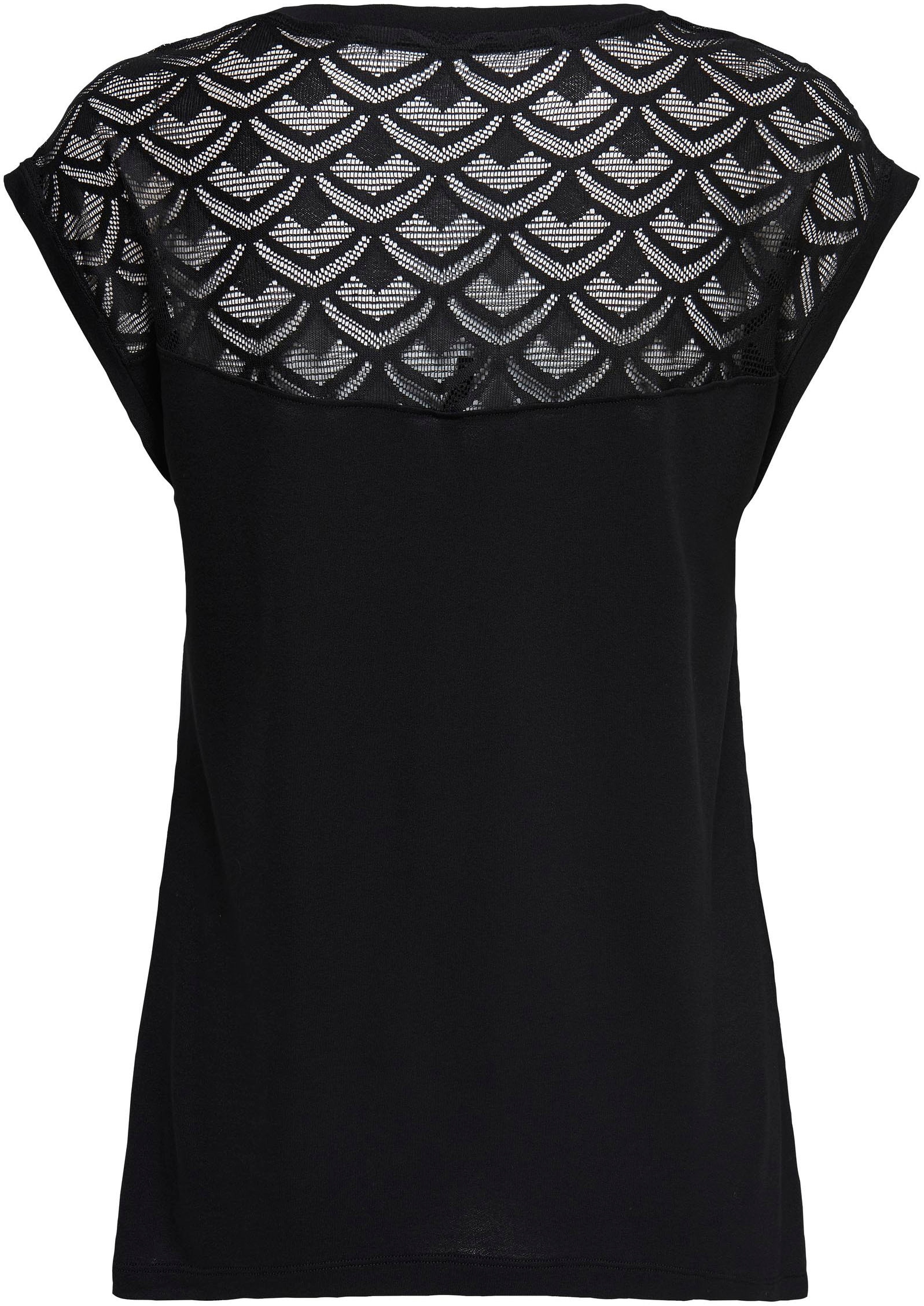 ONLY Spitzenshirt »ONLNICOLE – Spitzendetails für eleganten Auftritt im Alltag«, figurbetont, Jersey, Viskose, Rundhals, unifarben
