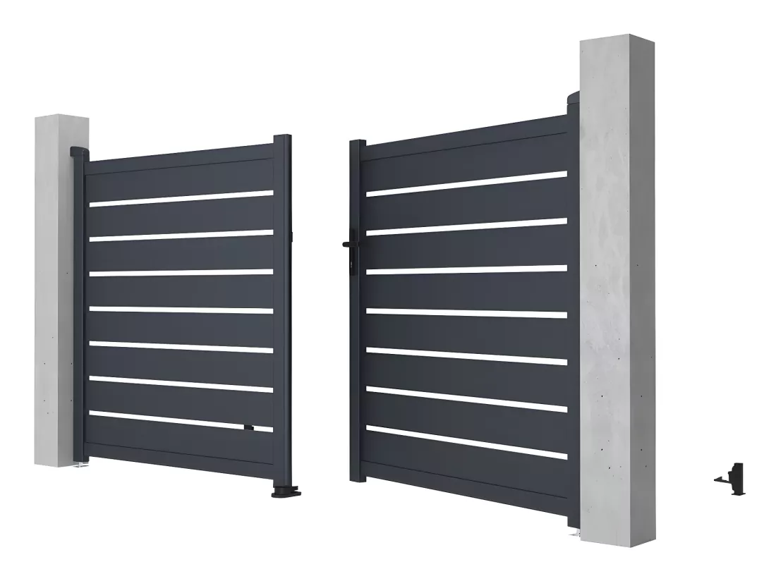 Portail battant aluminium ajouré L305 x H166 cm anthracite - PRIMO