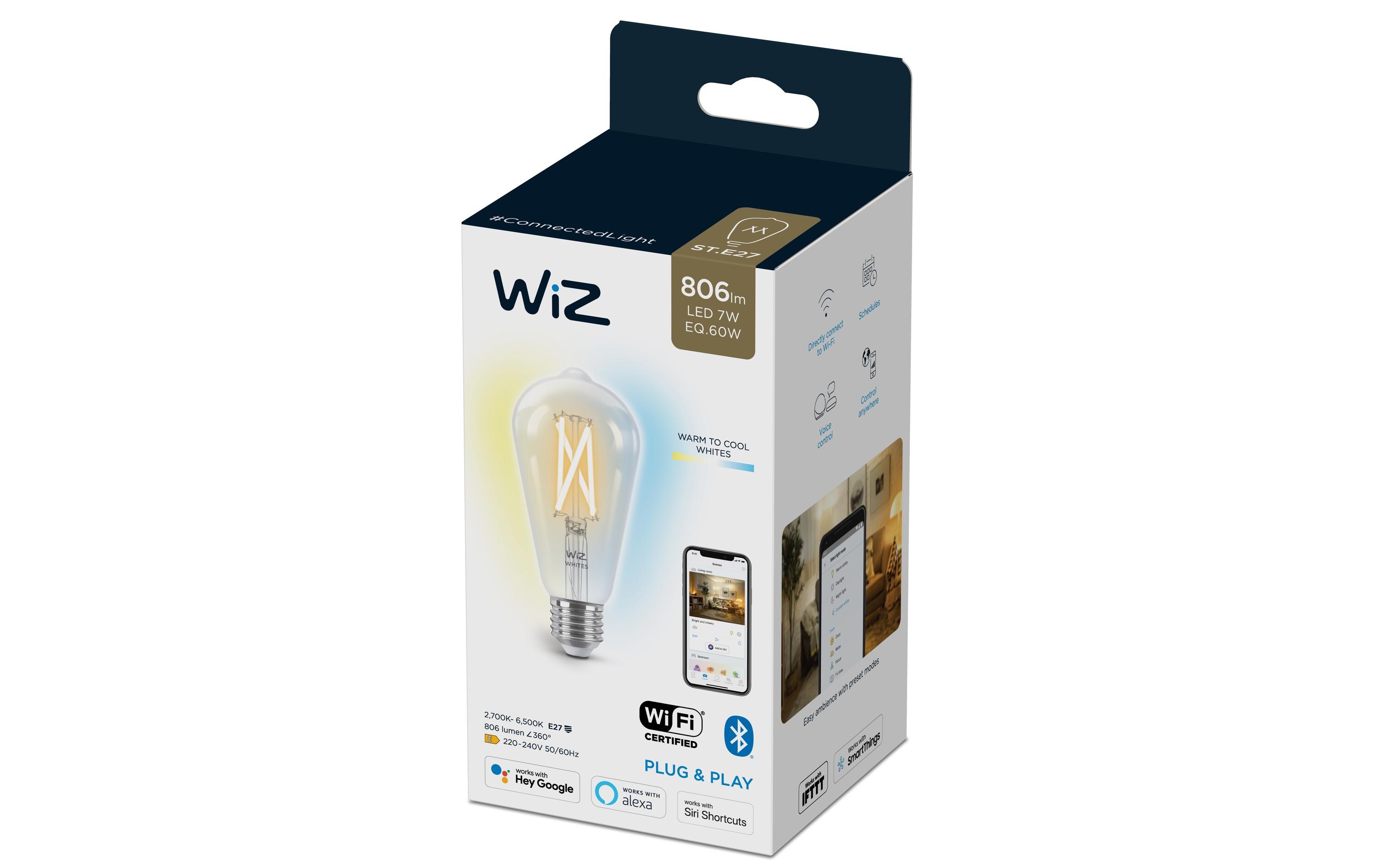 7W (60W) E27 Tunable White Edison Filament ClearSmartes Leuchtmittel, steuerbar über Bluetooth, Matter, WLAN