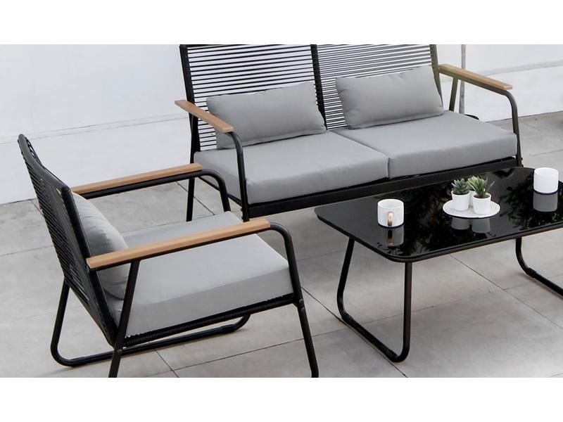 Acamp Loungeset Paxos, Anthrazit/Bambus, 4 Sitzplätze 4-teiliges Loungeset für den Garten oder Balkon