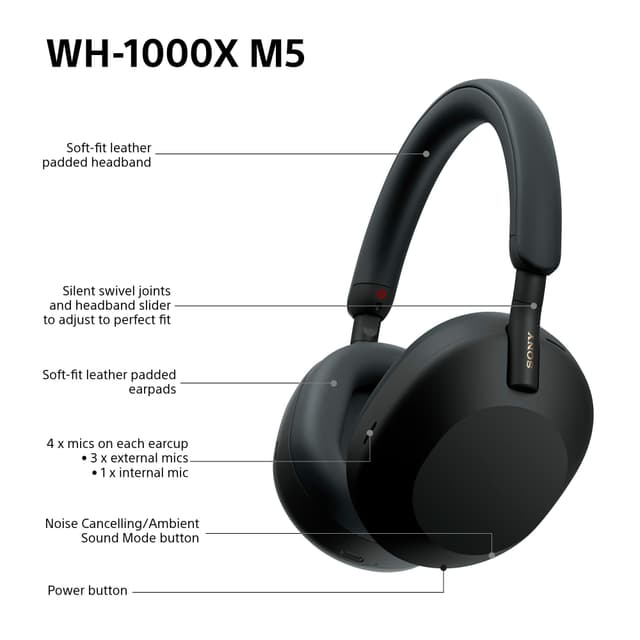 Sony WH-1000XM5 trådløse around-ear høretelefoner (sort)