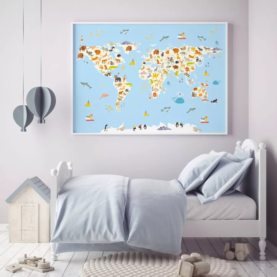Nikima Poster Kinder Lernposter Weltkarte Tiere - in 3 Größen bunt