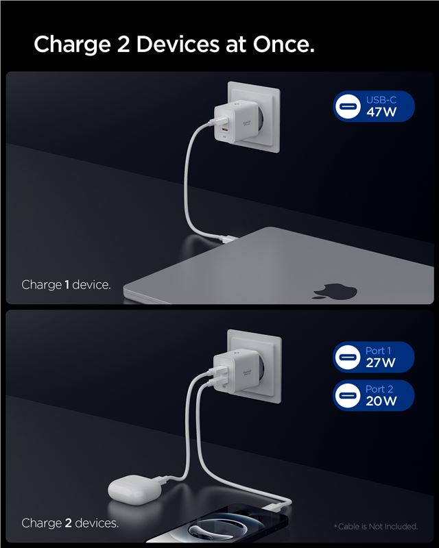 (47W) Dual USB C Essential Ladegerät Netzteil Power Delivery (ACH08707) - Weiss