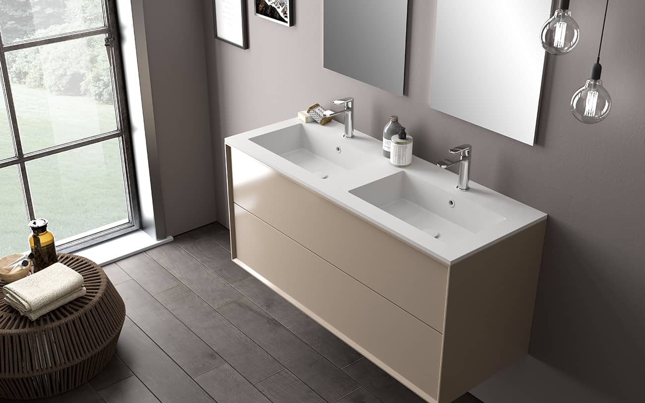SCHADEMODEL: Saniclear Cosmos fine stone wastafel dubbel 120x46cm met kraangaten mat wit