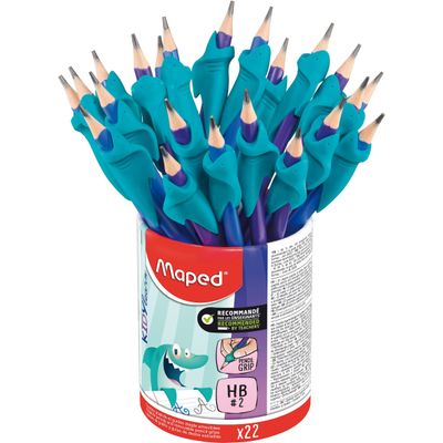 Maped Kidy'Learn - Pot de 22 Crayons graphite Blackpep's triangulaire HB - embout gomme + guides doigts (41% matière recyclée)