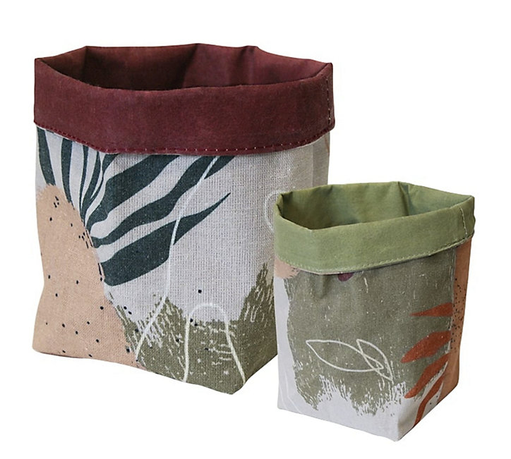 Lot de 2 paniers carrés en matières naturelles Aromatic tones motif tropical