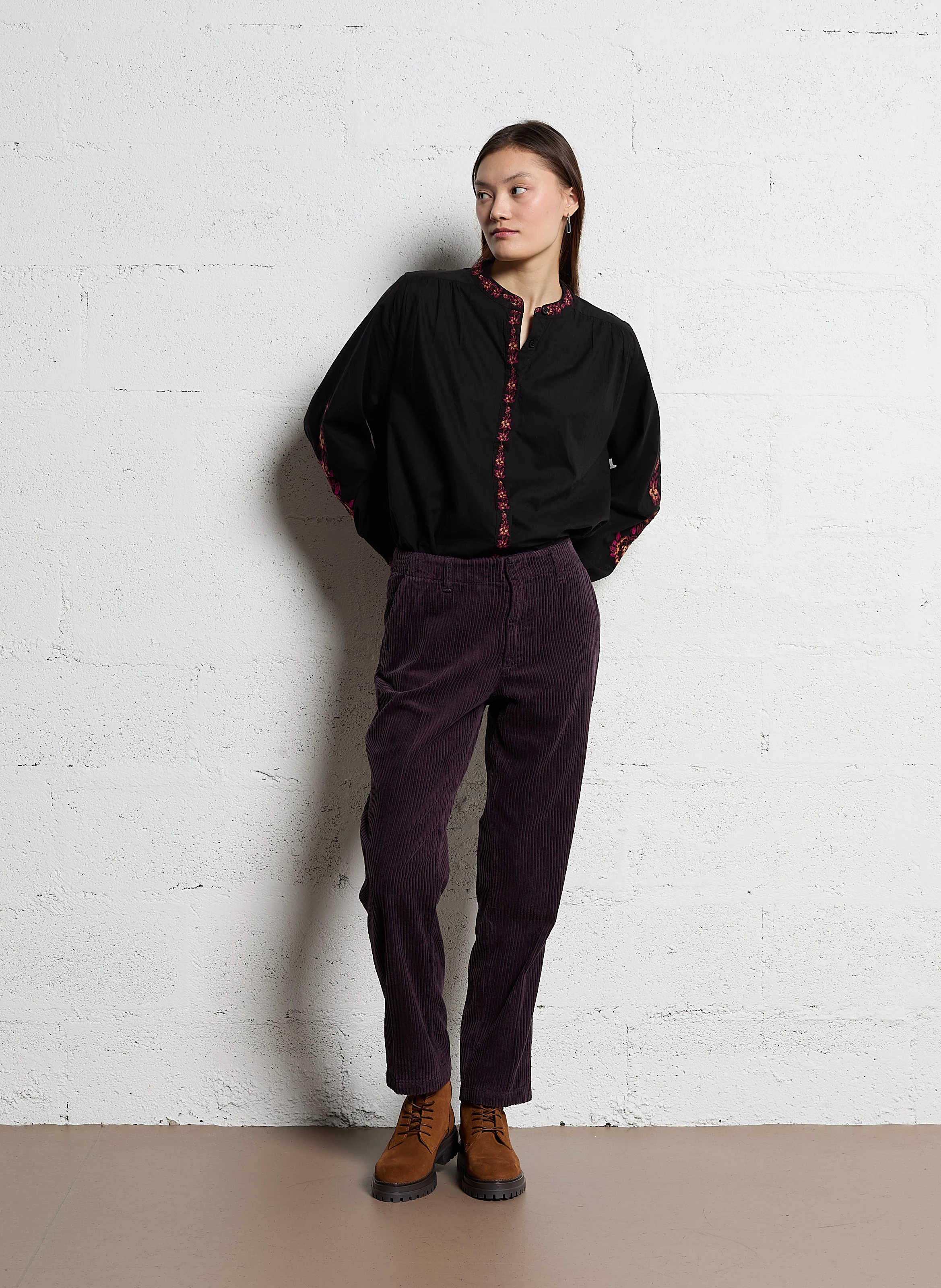 LOGAN - Pantalon droit en coton côtelé | Violet