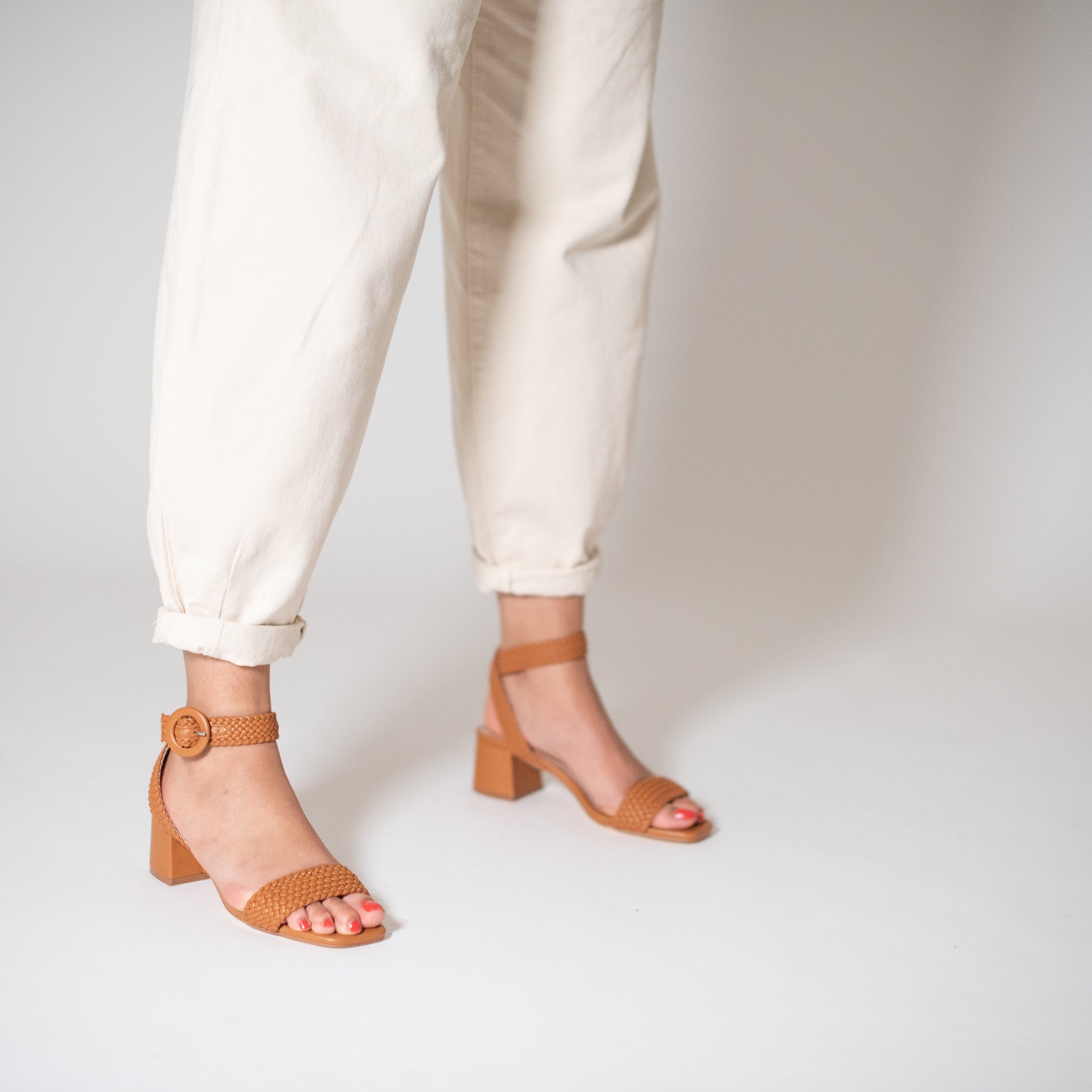 Sandales à talon, Compensées-Sandales à talon tressées Emmeline camel