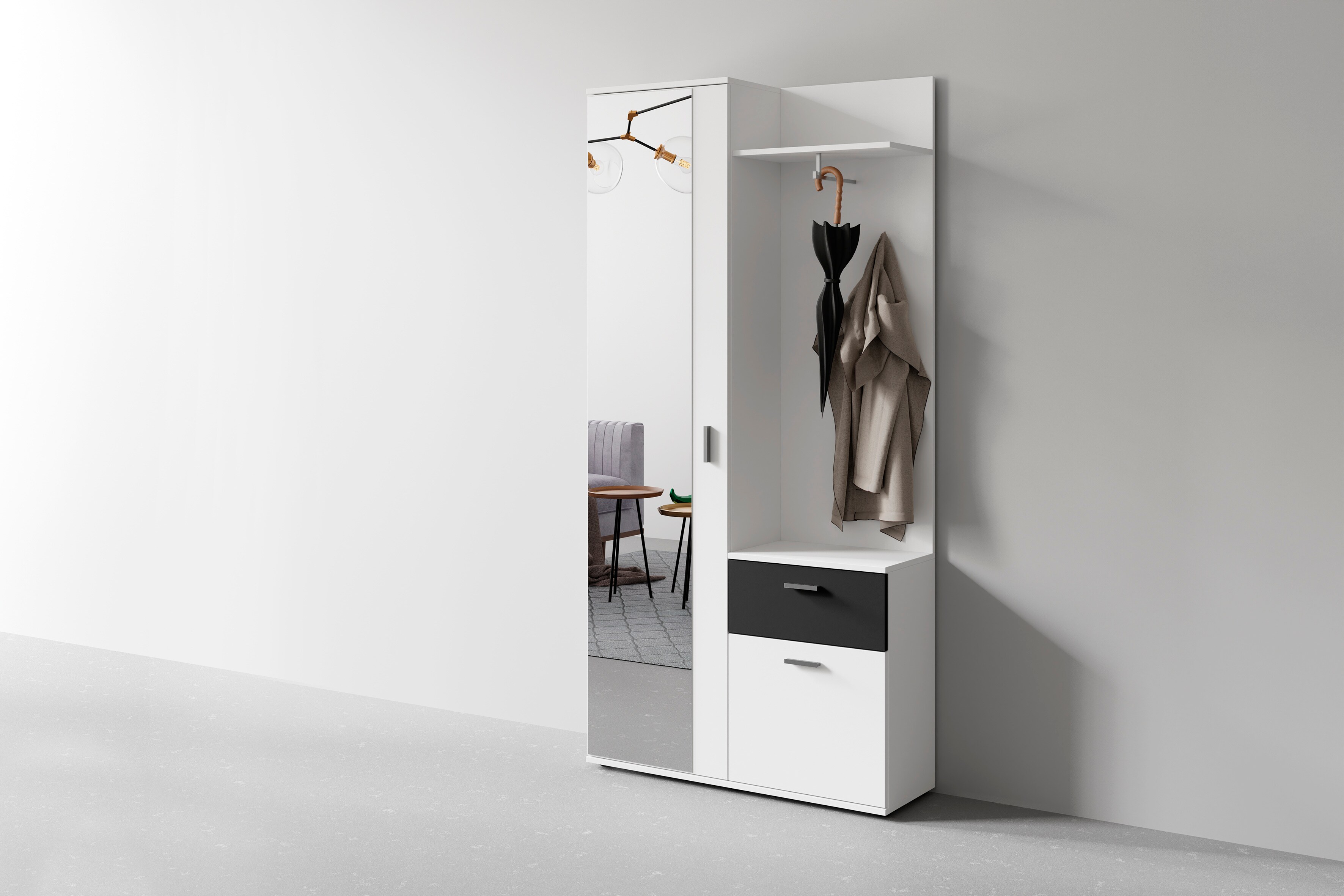 byLIVING Garderobe JAKOB, Breite 97 cm, schwarz/weiß, Spiegel, viel Stauraum