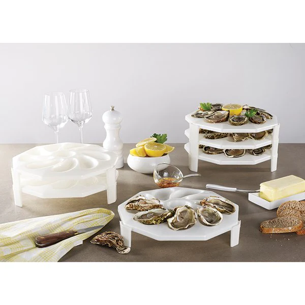 6 assiettes à huîtres empilables 9 huîtres + 1 citron Roger Orfèvre