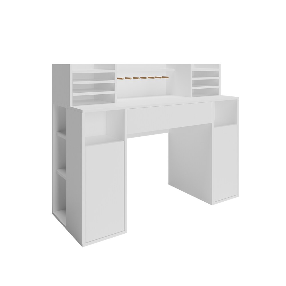 Vicco Schreibtisch Basteltisch XL 126,8 x 100 cm, Weiß mit Regale, Schubfach