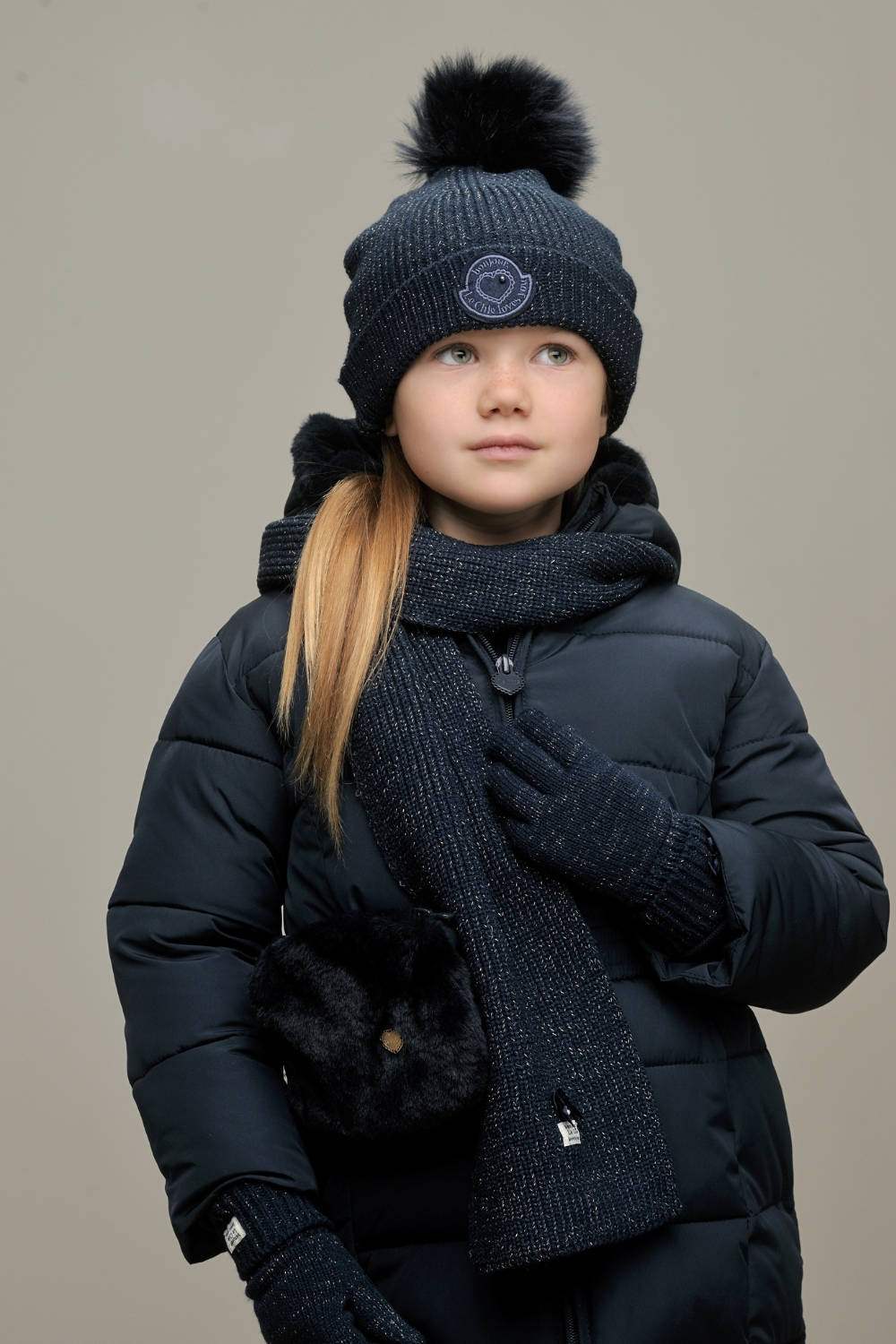 Le Chic muts + sjaal donkerblauw