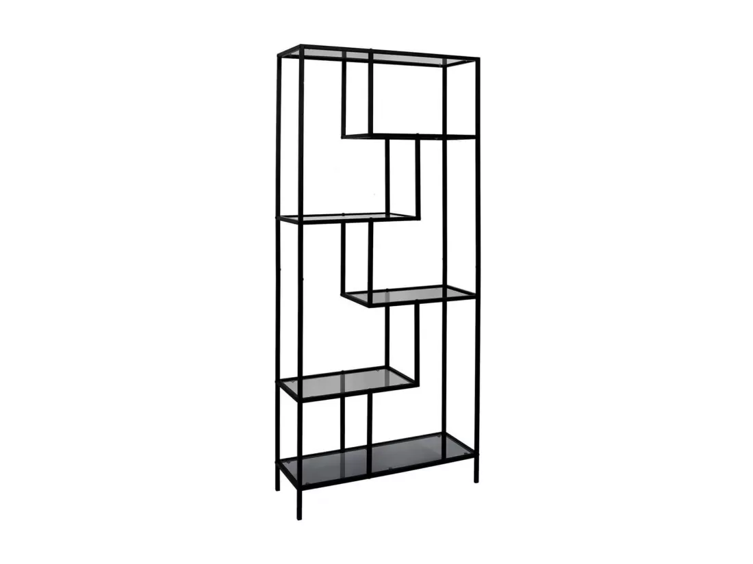 ENDIS - Etagère 6 Niveaux Verre Fumé et Métal Noir