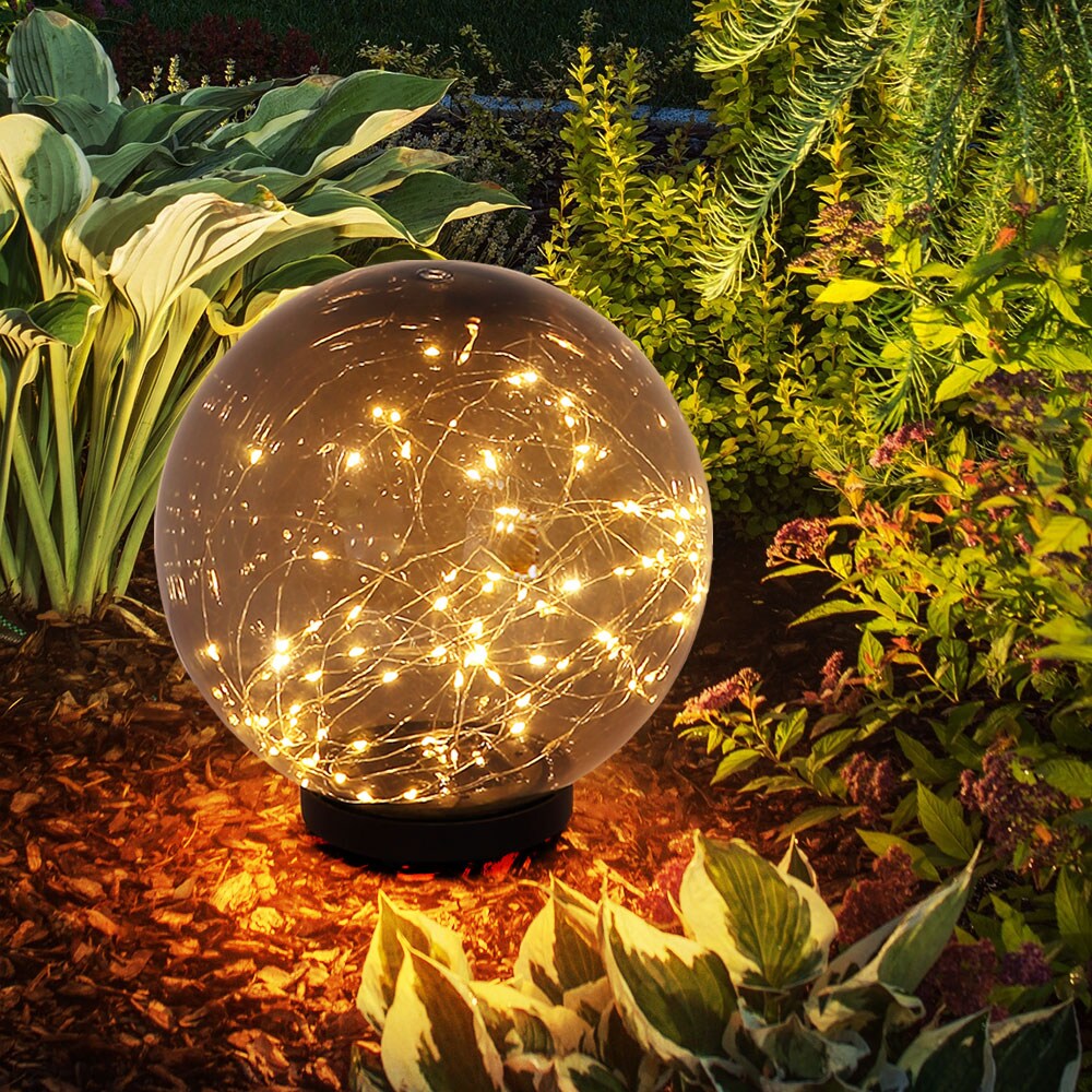 LED Solar Stecklampe, Kugel rauch, Lichterkette, D 30 cm