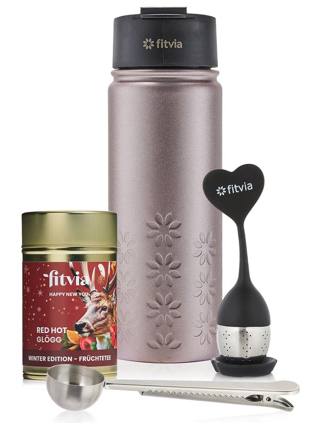 Fruchtglüh Tee Set mit Glühwein Tee, Thermoflasche, Tee-Ei und Teelöffel, 4-teilig