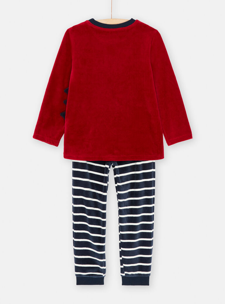 Pyjama bleu et bordeaux à motif dinosaure garçon