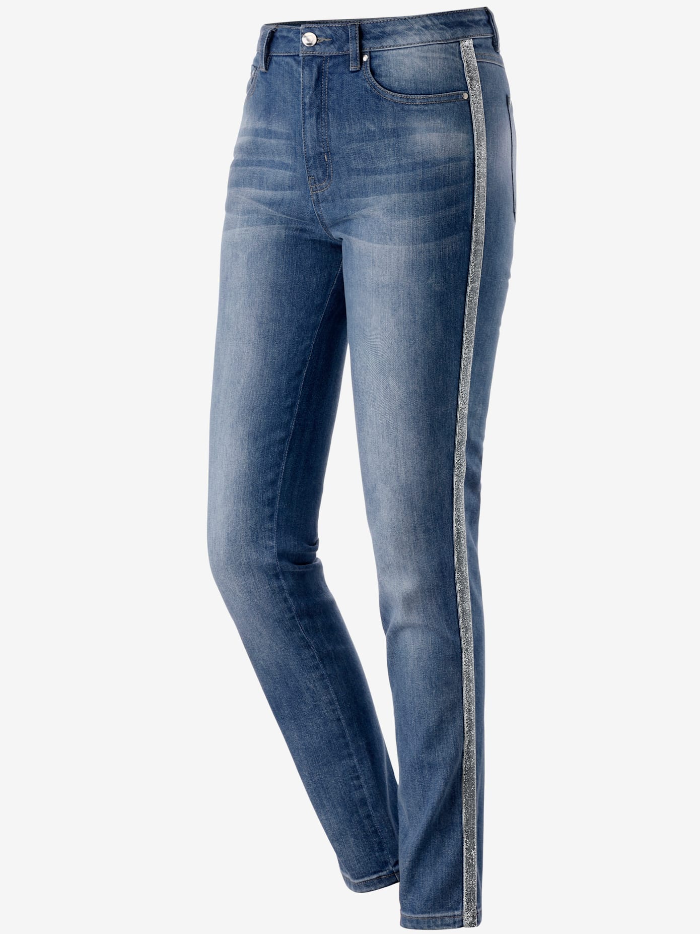 Jean coupe droite bandes argentées