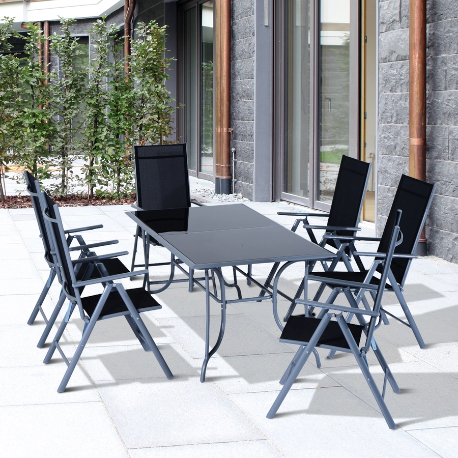 Outsunny Gartensitzgruppe mit 6 Stühlen schwarz, silber