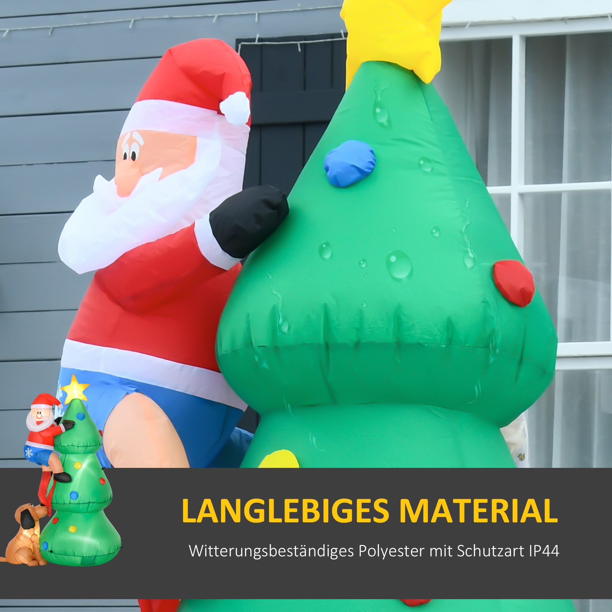 HOMCOM Weihnachtsdeko Weihnachtliche Dekoration, LED-Lichter, Automatisches Aufblasen Grün 123 x 85 x 180 cm (BxTxH)