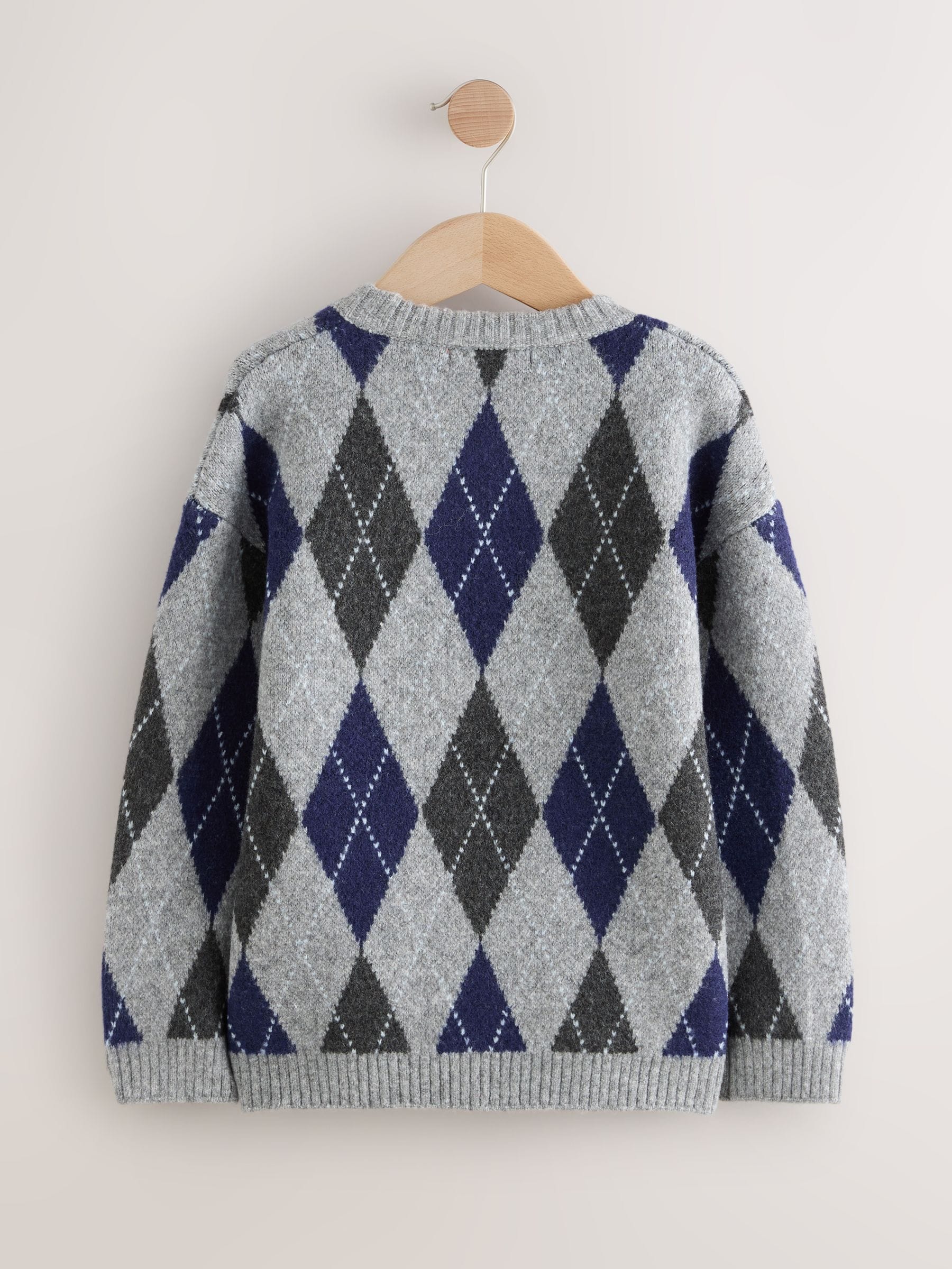 Grijs Argyle - Gebreide trui met ronde hals (3mnd -16jr)