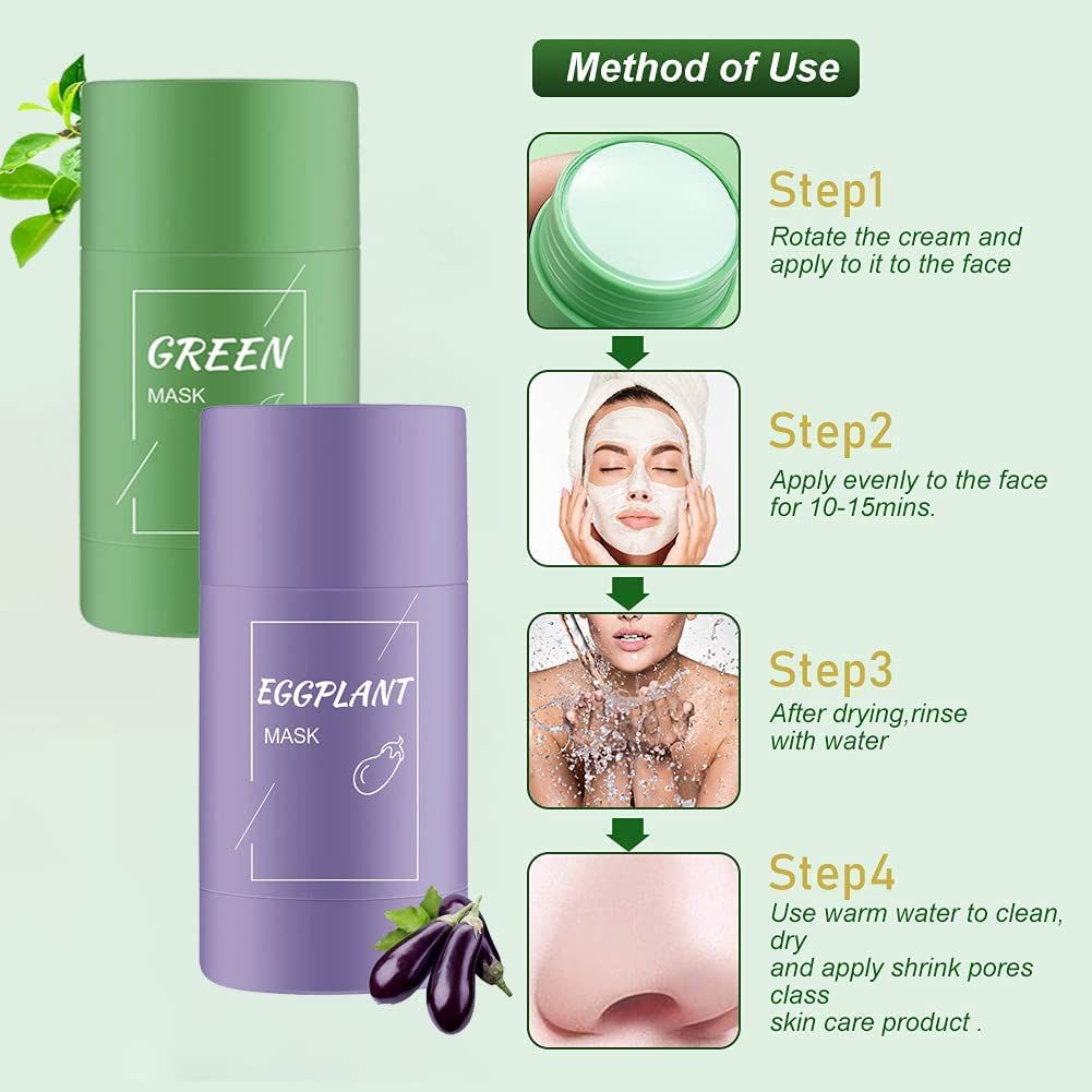 AONAT  2 Stück Grüner Tee Maske,Green Mask Stick,Grüntee Purifying Clay Grüntee Maske Ölkontrolle