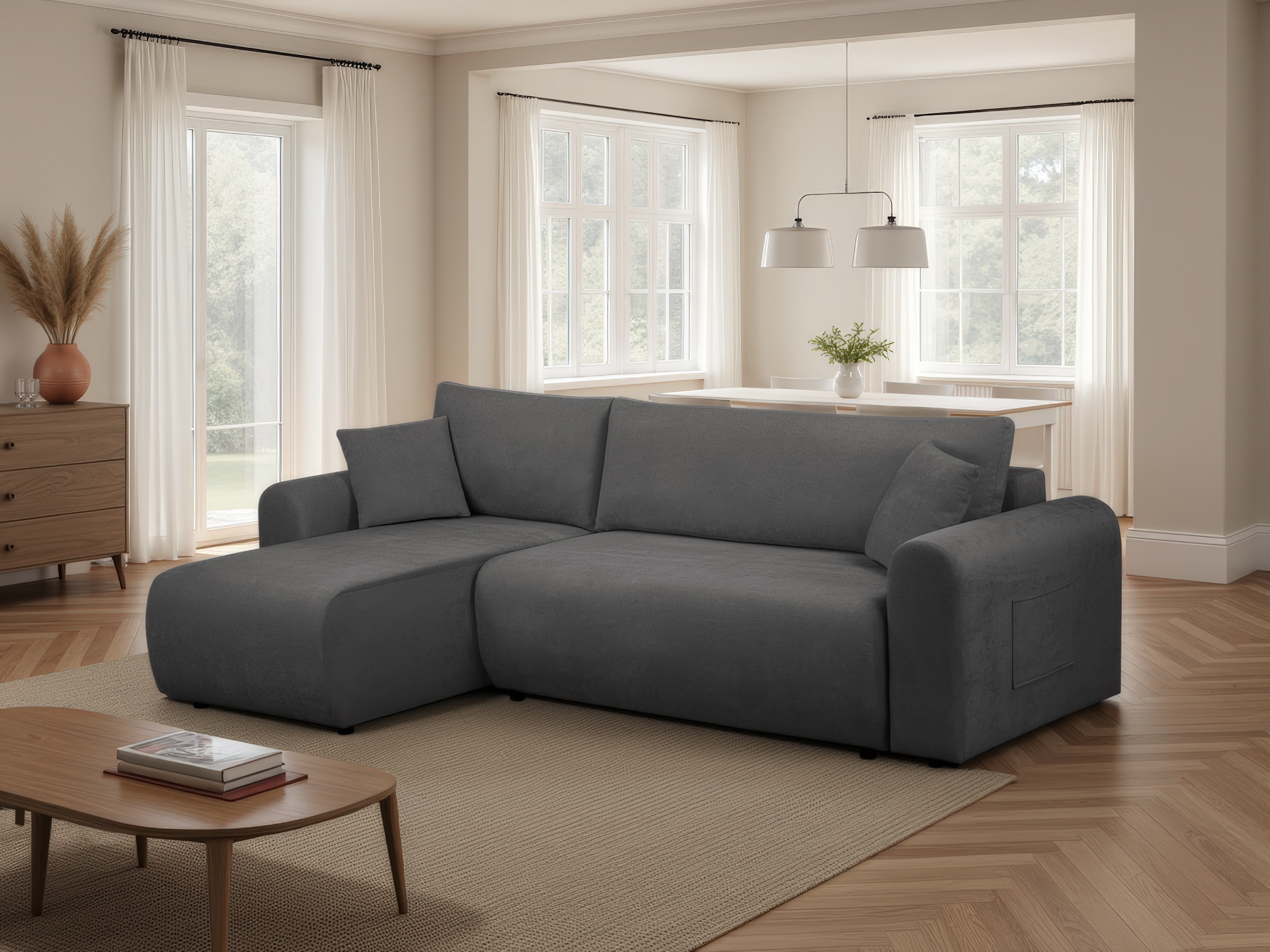 GOODproduct Ecksofa »JONAA, 241cm, L-Form, Schlafsofa, Boxspringfederung, Cord u. Struktur« 133/200cm, Recamiere links/rechts, Bettkasten, Cord u. Struktur
