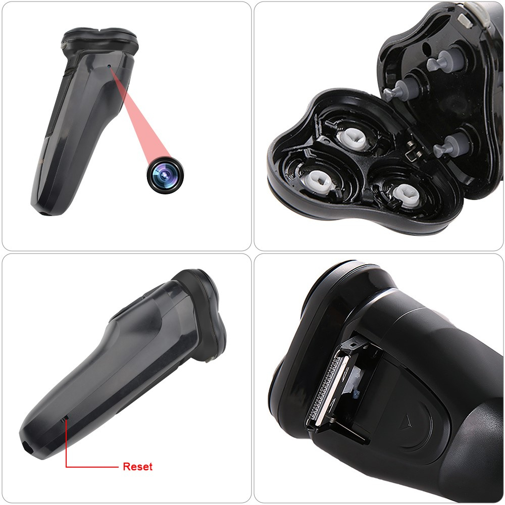 Elektrischer Rasierer mit integrierter Mini WiFi Kamera Full HD 1080p mit Akku (2000mAh)   Micro SD Kartenslot (iOS/Android) - Schwarz