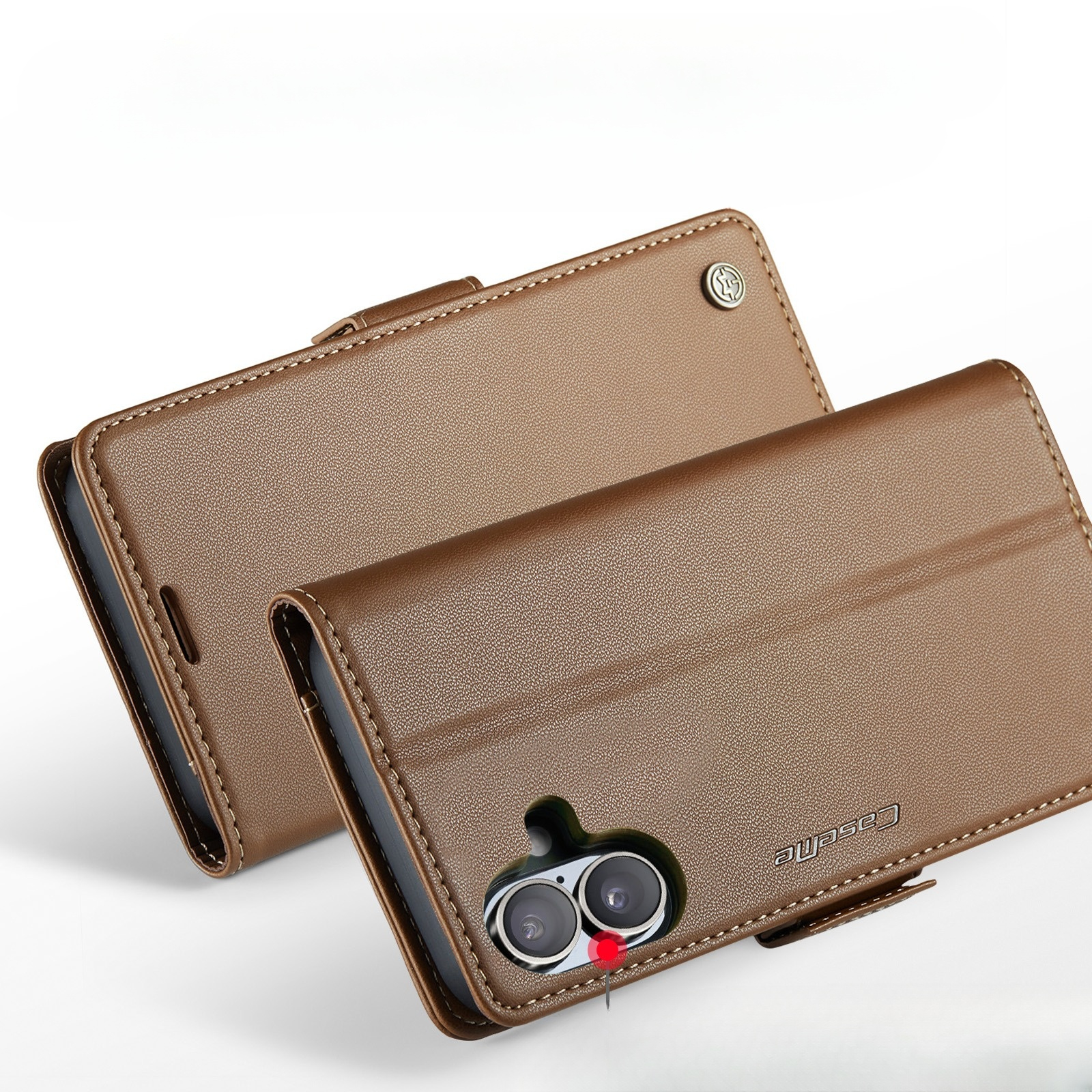 iPhone 17 Leder Tasche Flip Wallet Etui mit Kartenfächern Litchi Look (RFID Schutz) - Braun