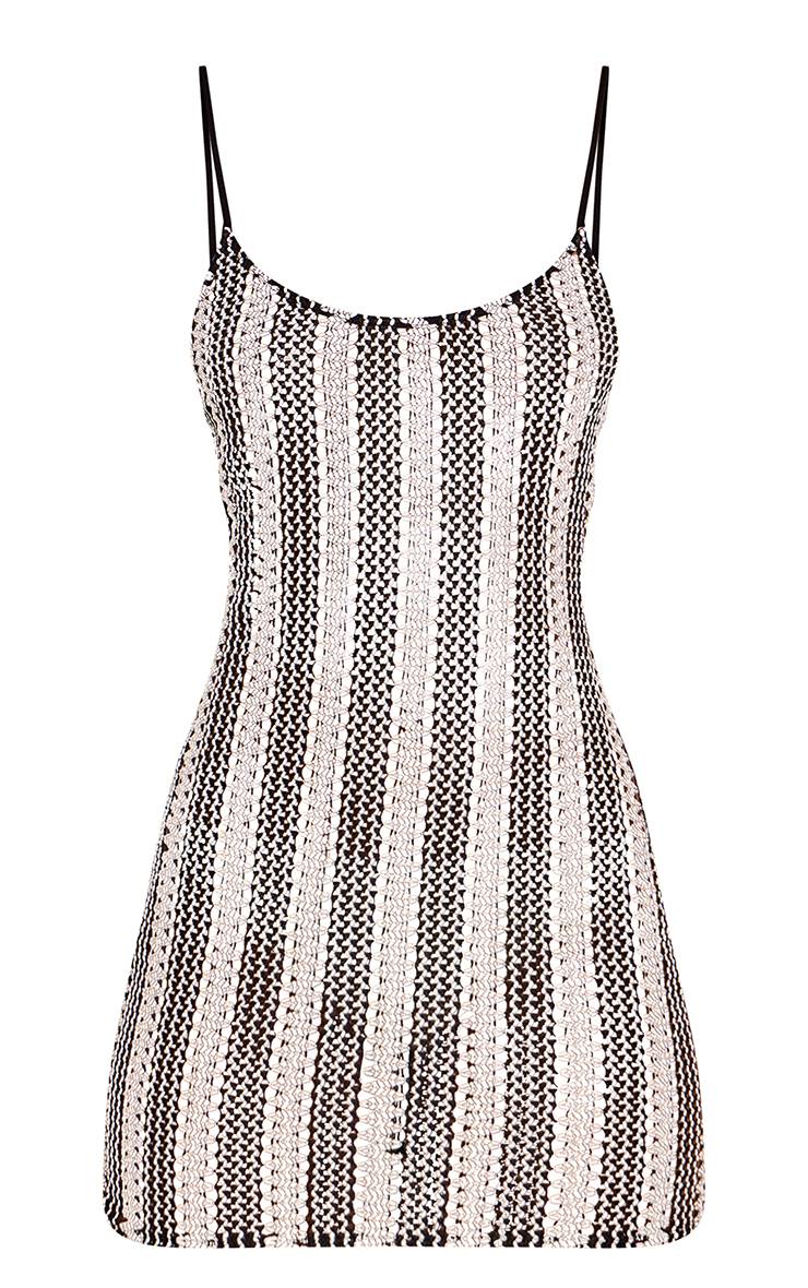 Noir Robe Moulante Mini À Encolure Dégagée Et Rayures Texturées
