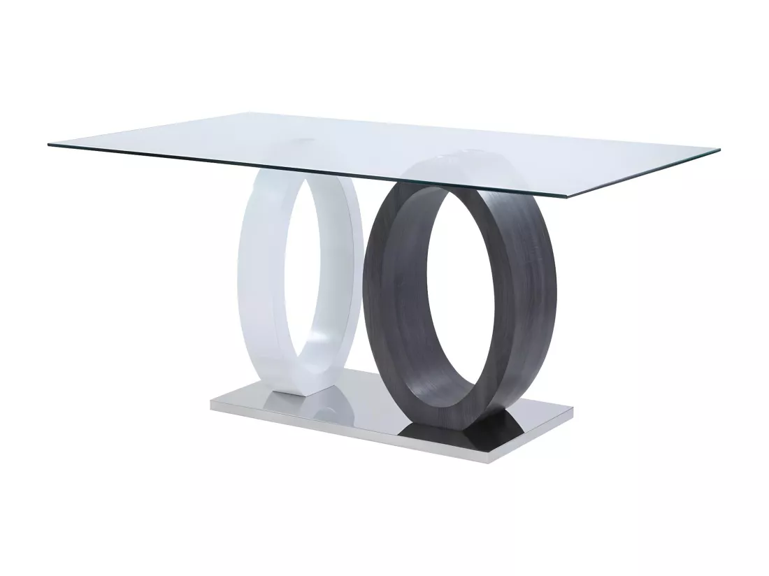 Table à manger AYANE - 6 personnes - Verre trempé et MDF - Gris & Blanc
