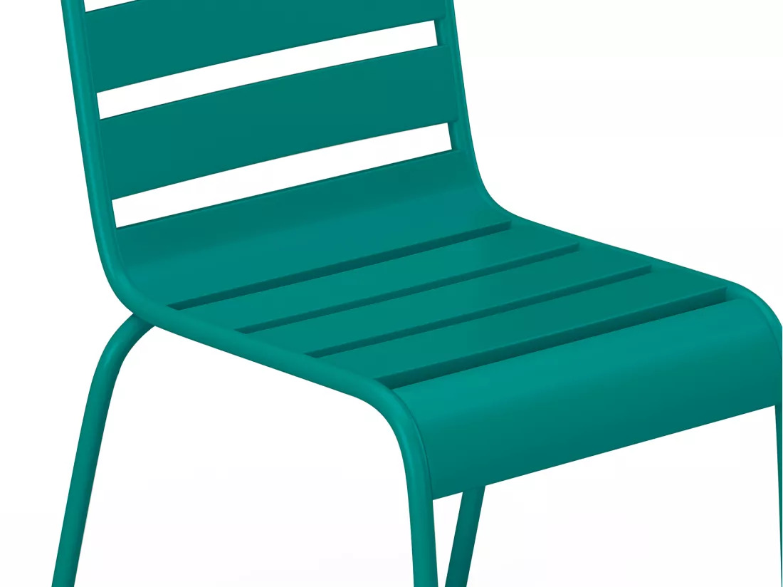 Salle à manger de jardin en métal - une table L.120 cm et 8 chaises empilables - Bleu canard - MIRMANDE de MYLIA