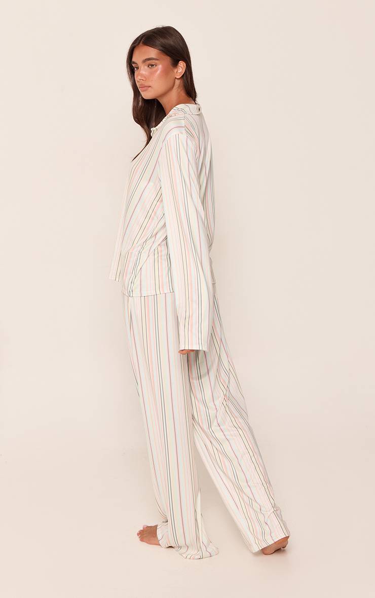 Multicolore Ensemble De Pyjama À Rayures Pastel Avec Boutonnage Sur Le Devant Et Manches Longues