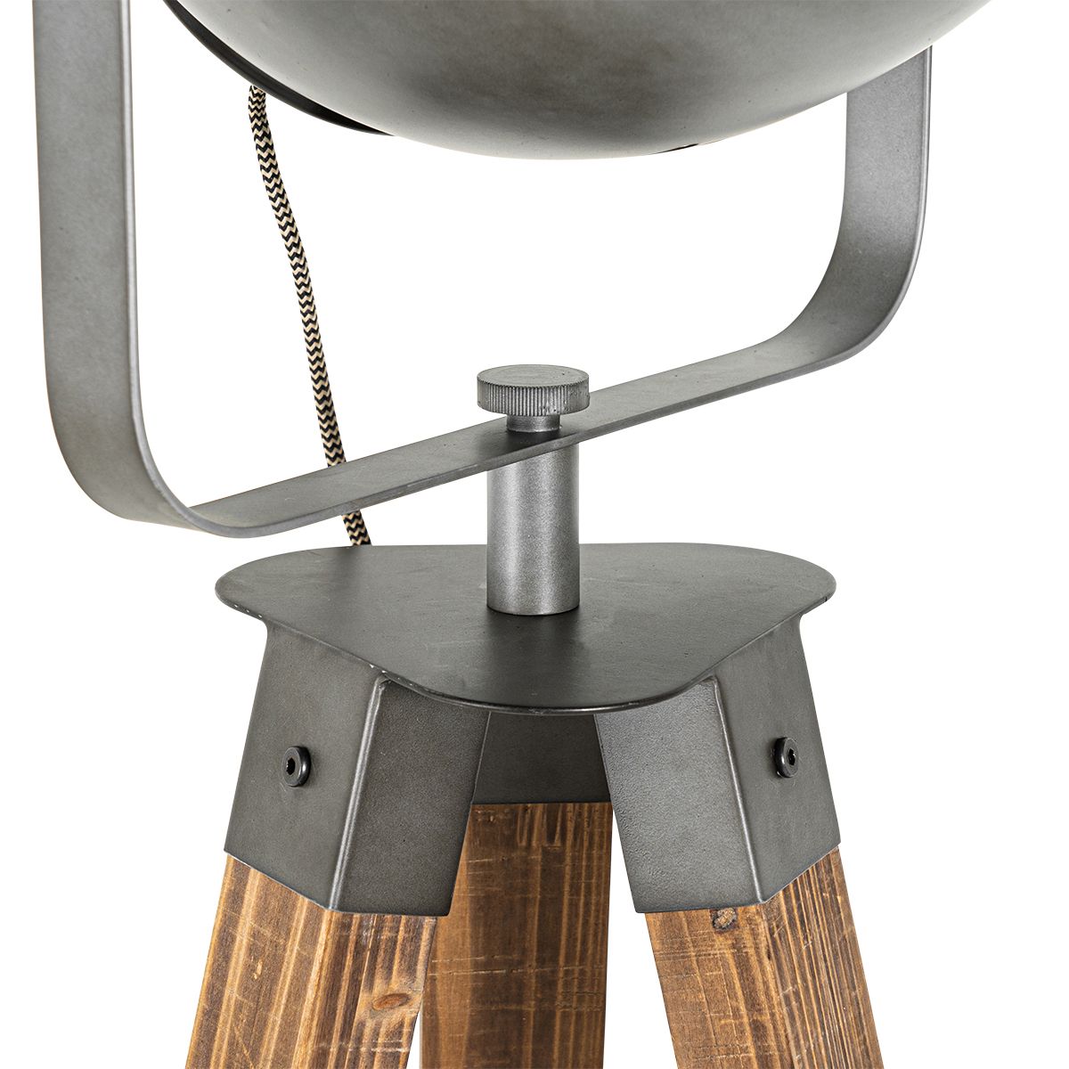 Industriële vloerlamp tripod staal met hout kantelbaar - Emado