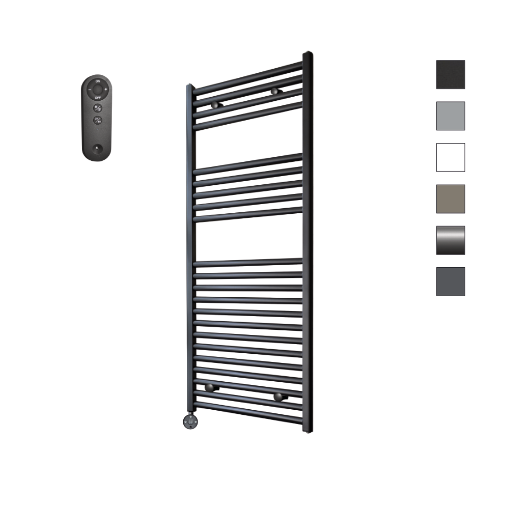 Sanicare HVS elektrische radiator 60x112cm zwart mat met afstandsbediening en thermostaat zwart linksonder