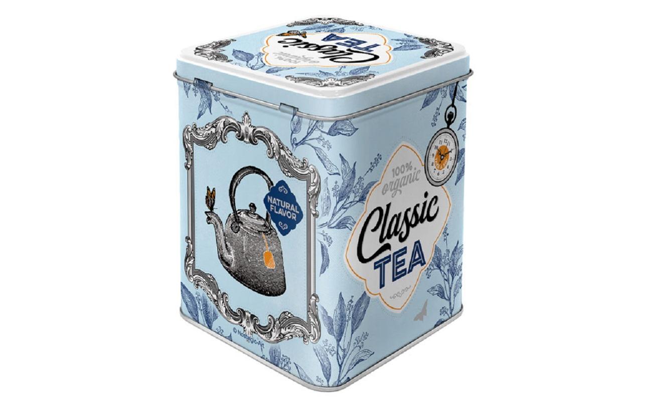 Teebeutel-Box Classic Tea Grau/Hellblau/WeissTeebehälter im retro Design