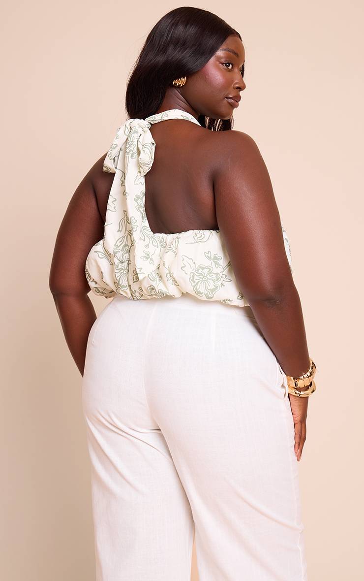 Vert Haut Bouffant À Col Licou À Imprimé Floral Grande Taille