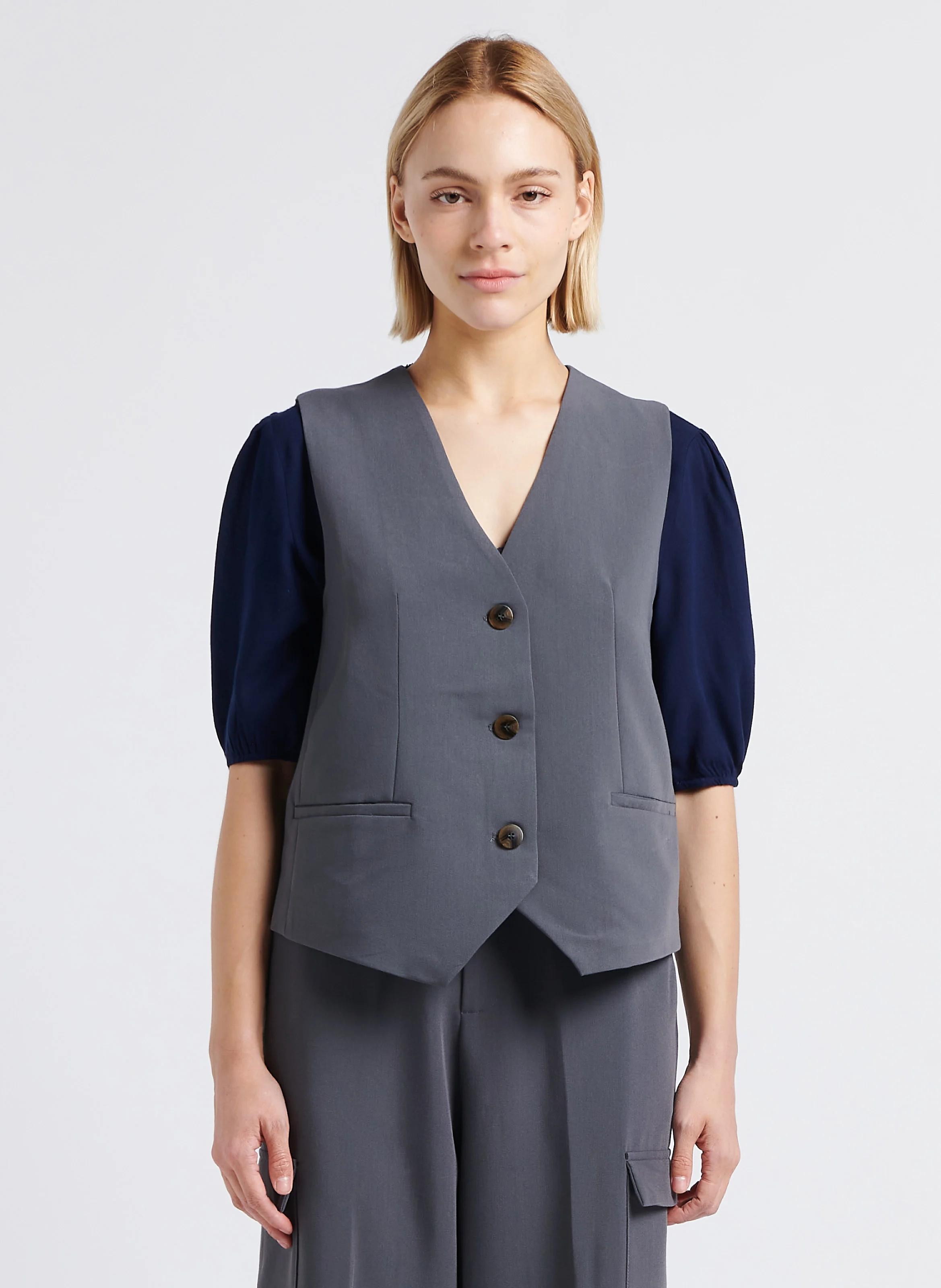 LOKI - Gilet tailleur sans manches boutonné| Argent