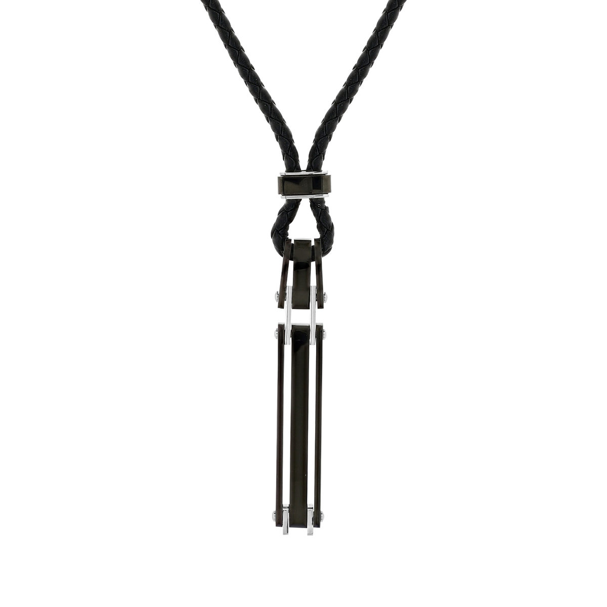 Collier cuir véritable noir acier noir 51 cm